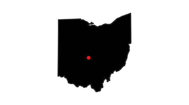 Ohio Map Silhouette with Red Dot Location Marker, USA State Outline