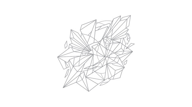 Geometric Crystal Abstract Structure Wireframe Design on White Background
