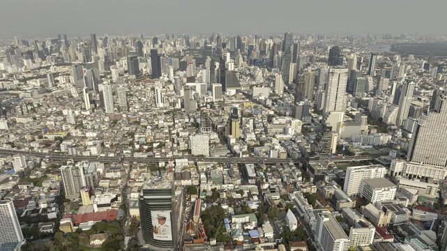 day time bangkok city famous modern mall area riverside traffic aerial panorama 4k timelapse thailand 