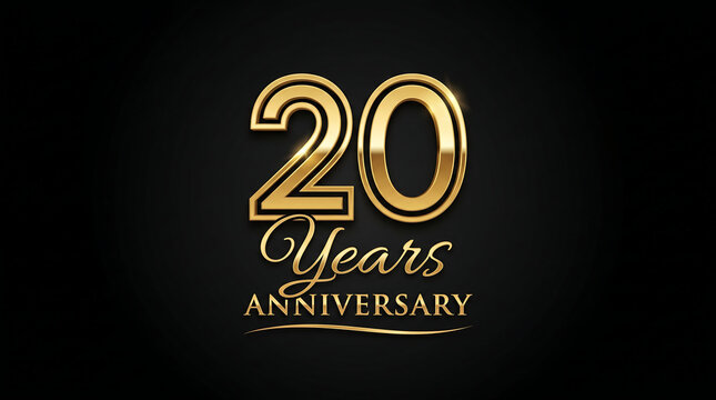 20th anniversary, gold logo, celebration design, commemorative icon, milestone marker
