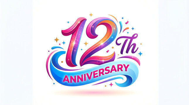12th Anniversary, colorful celebration logo, anniversary badge, party decoration