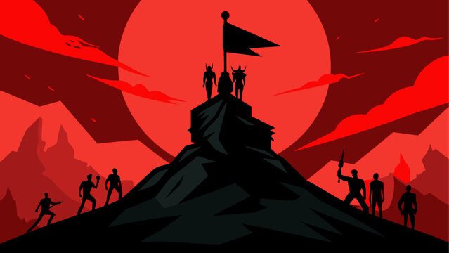 A silhouetted figure stands beneath a massive japanese flag at dusk