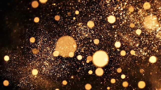 Abstract golden motion background featuring glowing particles and light bokeh effects