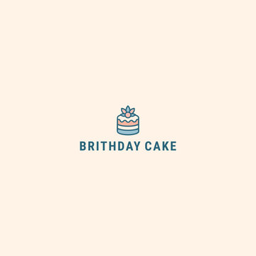 Colorful birthday cake logo with text on light background