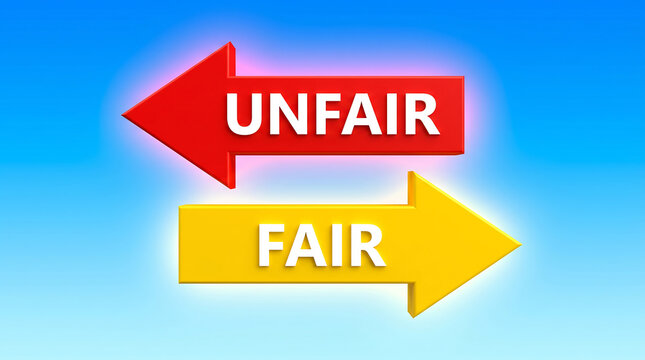 Justice, fairness, and equality concept, unfair versus fair, opposing arrows