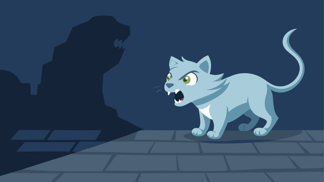 A mysterious cat and its shadowy companion in the moonlight