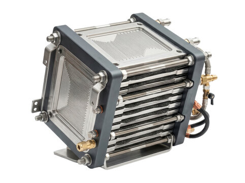 Hydrogen fuel cell stack for clean energy power generation isolated on transparent background