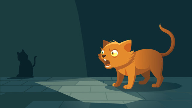A curious cat explores a mysterious glowing object at night