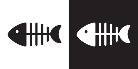 Minimalist Fishbone Icon with Rounded Head and Forked Tail - Modern Seafood Skeleton Symbol, Marine Life Cooking Graphic, and Fishing Industry Black Silhouette Vector © Arolicon