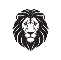 Fototapeta premium Stylized lion head silhouette with detailed mane big cat line art silhouette wildlife predator strength ferocious isolated