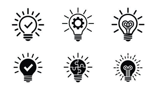 Idea light bulb innovation icon set with innovation creativity solution business strategy thinking knowledge intelligence collection