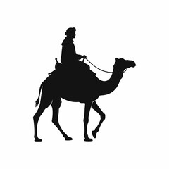 Silhouette of a Man Riding a Camel Vector Illustration Isolated on White Background © Reni