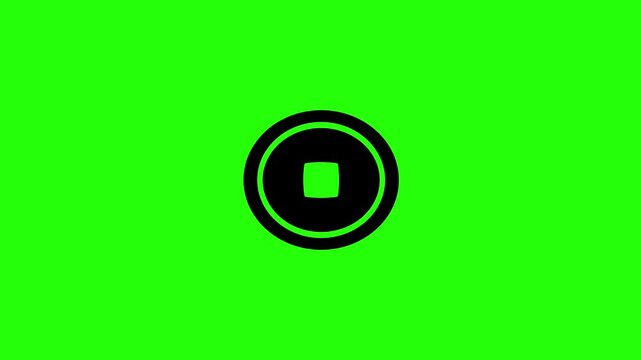 Premium 4K motion graphic of a traditional ancient Chinese coin with a square hole silhouette bouncing. Clean oriental wealth asset for feng shui web.