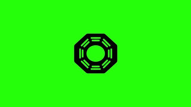 High quality 4K video showing a traditional Chinese bagua octagon mirror silhouette representing protection asset bouncing. Creative amulet instruction web icon.