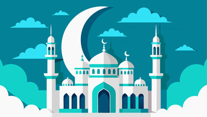 A serene mosque under the crescent moon in a peaceful night setting © sumona