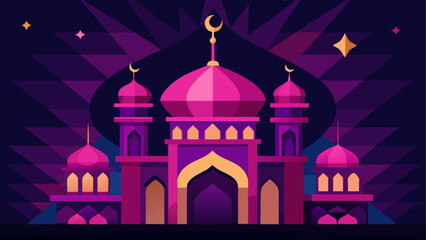 A mystical palace illuminated under a vibrant purple night sky © sumona