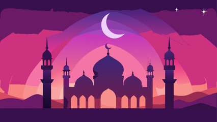 A mystical silhouette of a temple under the moonlight in a desert landscape © sumona