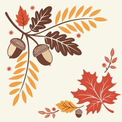 Decorative autumn oak leaf and acorn corner border design with seasonal decorative thanksgiving © Khodeza