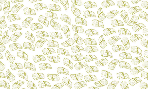 Doodle Tamale Seamless Pattern. Hand Drawn Tamales pattern. Wrapped Cornmeal Food Background. Minimal Doodle Vector Style
