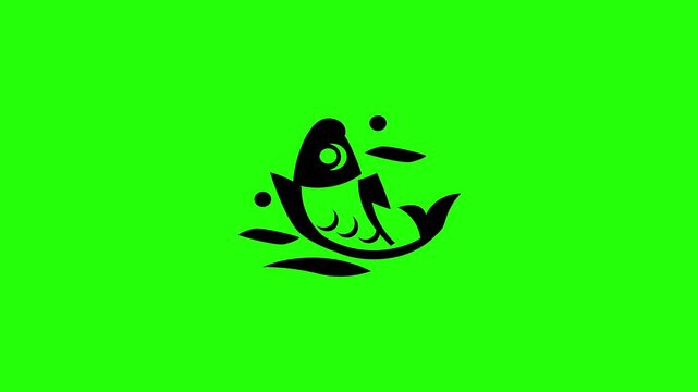 High definition 4K clip of a traditional lucky Chinese carp fish splashing out of water silhouette bouncing cleanly. Tactical popup prosperity restaurant icon.