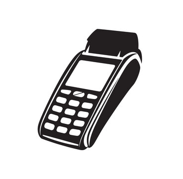 Angled view of a point of sale terminal for electronic transactions and card processing with pos machine payment machine transaction