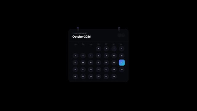 Animated digital calendar interface with dates