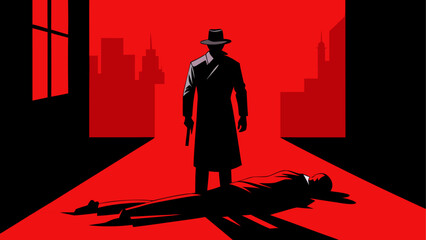 A lone figure stands in a shadowy alley under a dim red light © ruposhi