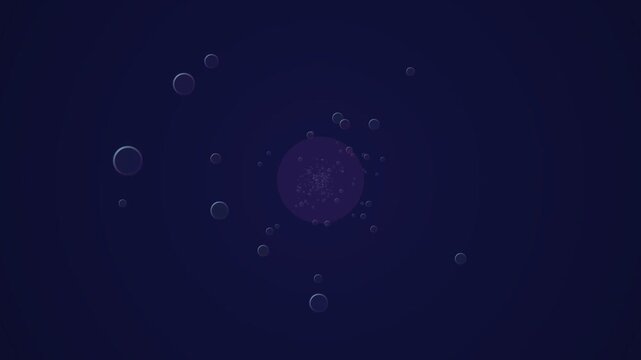 Abstract bubbles floating outward on a dark blue background