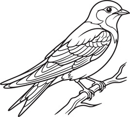 Fototapeta premium Detailed illustration of perched bird on bare branch in minimalist line art style