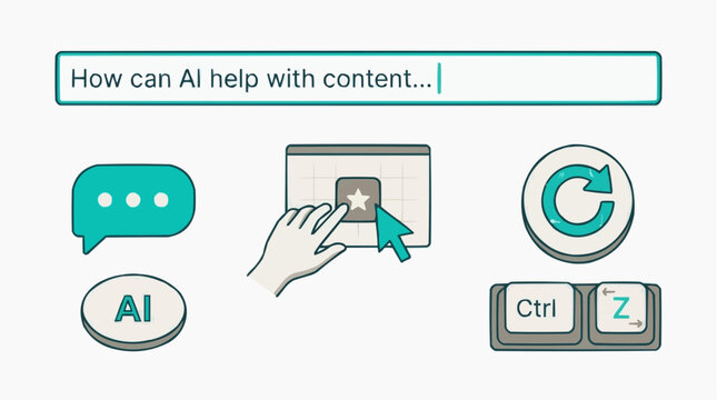 AI Interaction Icon Set with Prompt Input Chat Bubble Cursor Click and Ctrl Z Undo Key Illustration