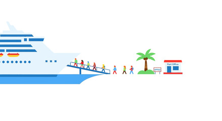 People boarding cruise ship, vacation travel, tropical island destination © Vario
