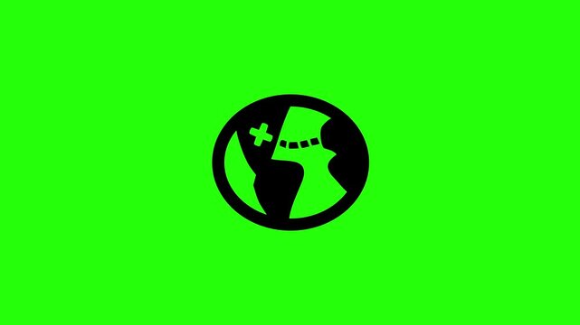 4K resolution video of a world globe with a dotted voyage route to America silhouette bouncing into view. Perfect global travel logistics layout web icon.