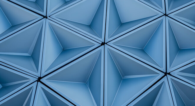 Geometric blue triangular pattern with black lines on surface