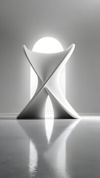 Minimalist Vertical Abstract Shot of Single Brandless Matte White 3D Hyperbolic Paraboloid Saddle Sculpture Floating in Smooth Light Grey Studio for Premium Tech Branding and Luxury Architecture Mocku