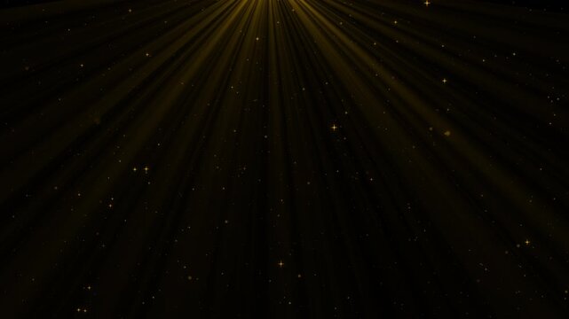 Golden light rays floating particles black background for cinematic visual effects and elegant luxury design presentations.