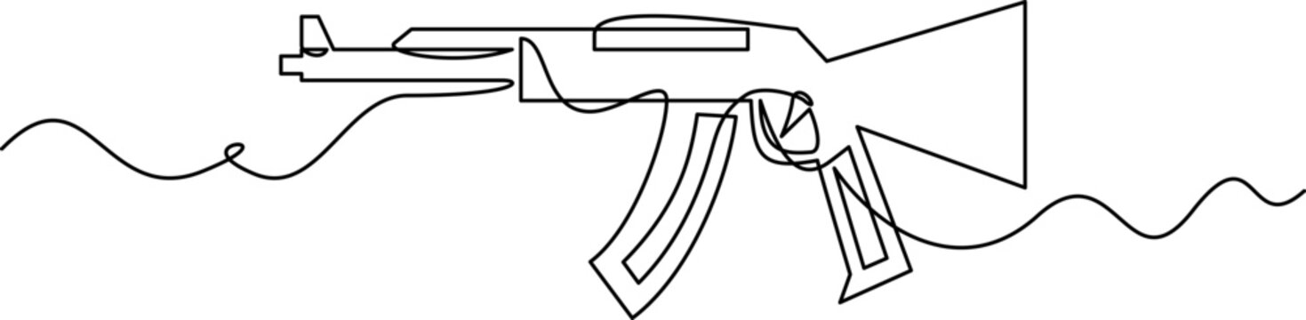 one line art Assault Rifle vector illustration. line art, one continuous line, simple, hand drawn and sketch style. for icons, symbols, signs or logos. PNG
