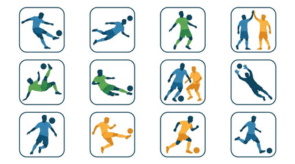 Fototapeta premium Colorful Soccer Players Action Icons Set.