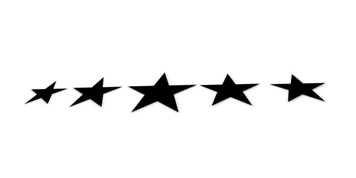 Five star feedback customer rating graphic badge with 3D perspective distortion png image.