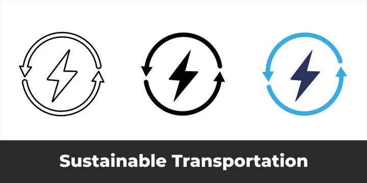 Sustainable Transportation Electric Energy Cycle Icons for EV Charging, Renewable Mobility, Green Technology, Eco Branding and Infographics