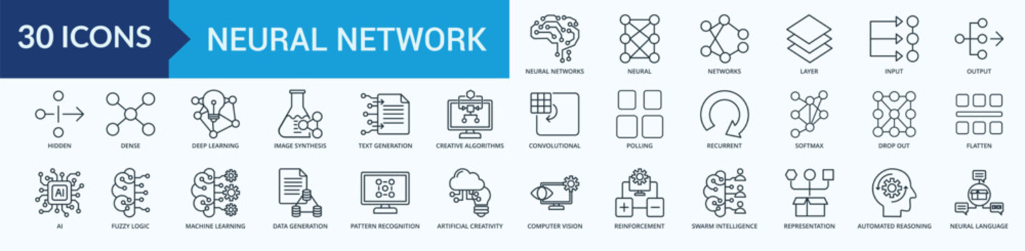 Neural Network Icon Set Illustration Vector Outline Style