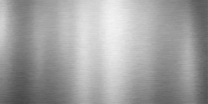 A polished silver titanium alloy sheet with a shiny brushed steel texture features an industrial grey metallic surface pattern, creating a modern stainless aluminium plate backdrop