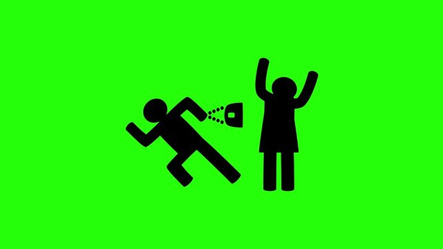 High quality 4K video showing a sneaky thief criminal snatching a handbag from a woman silhouette bouncing. Creative urban safety security warning asset.