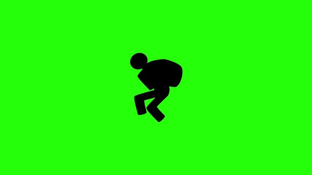 Beautiful 4K motion asset containing a sneaky burglar thief walking and carrying a big dollar sack silhouette bouncing cleanly. Clean security company asset graphic.