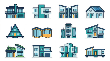 Fototapeta premium ColorfulModernHousesArchitecturalIllustrationCollection.