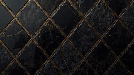 Fototapeta premium Luxury Black and Gold Ornamental Tile Pattern with Glossy Floral Design