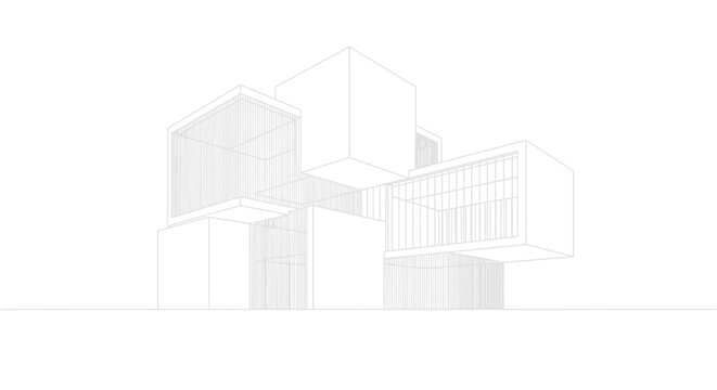 Minimalist Architectural Structure Featuring Abstract Geometric Box Composition