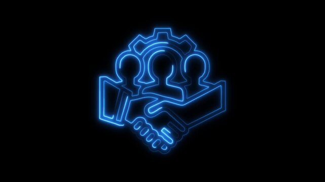 Business Relations concept, connections between stakeholders in the process of businesses. Glowing neon line of Business Relations icon isolated on 4k video 