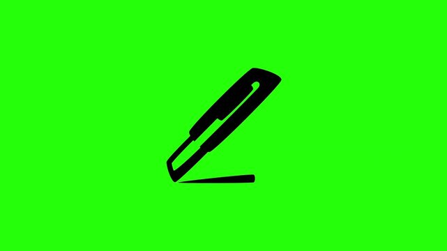 High definition 4K clip of a sharp stationery paper utility cutter knife blade silhouette bouncing cleanly. Tactical popup design studio workspace icon.