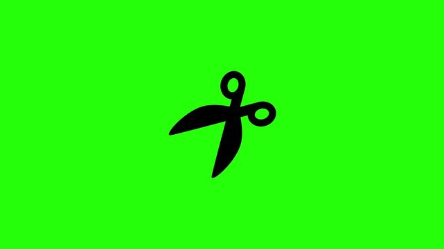 Dynamic 4K resolution asset showing sharp steel office scissors open blades silhouette bouncing. Playful popup tailoring atelier craft web icon element.