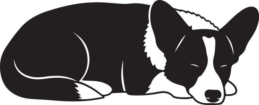 Sleeping black and white corgi dog silhouette portrait, Generative Ai